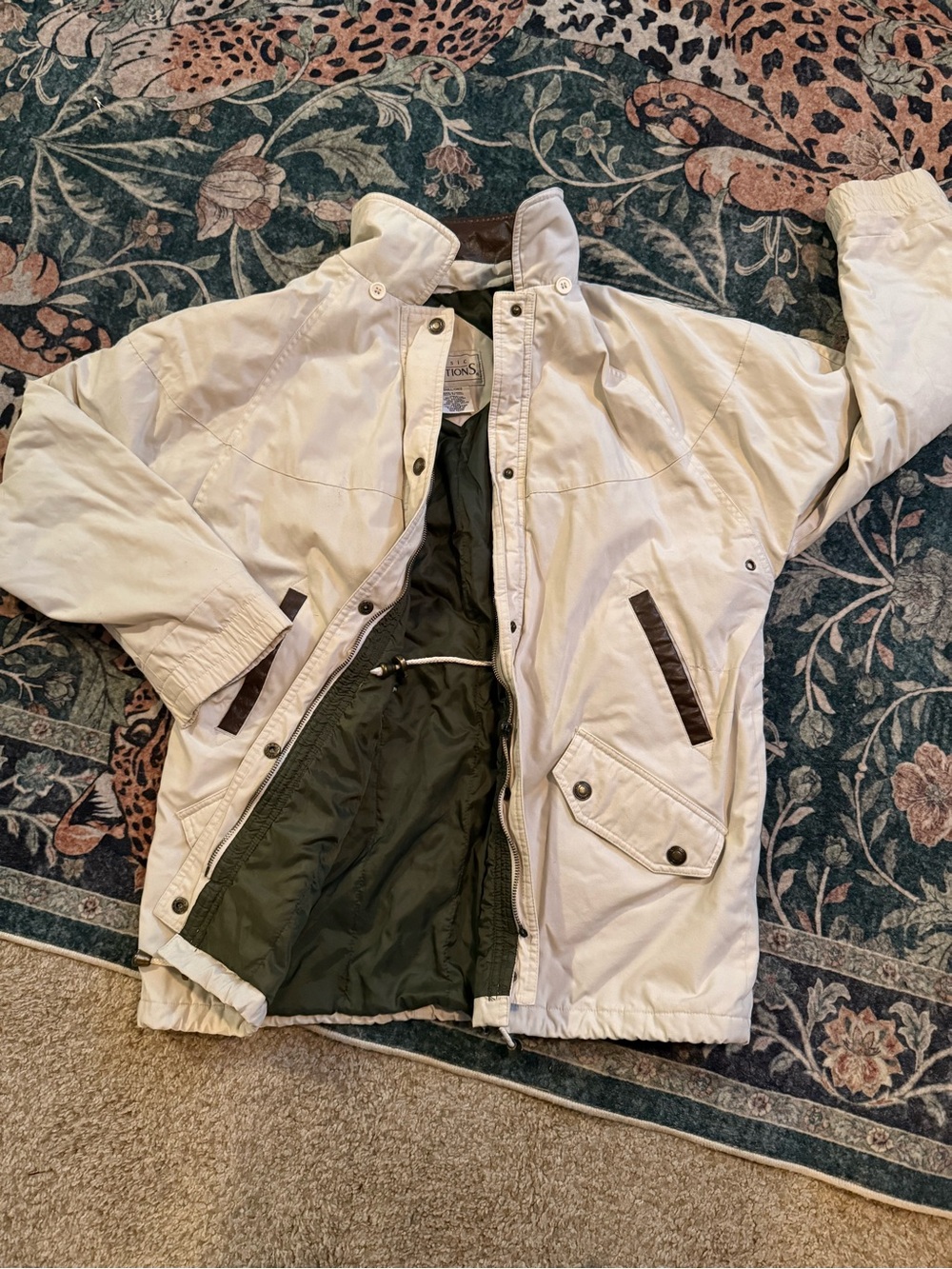 Basic Editions Cream Puffer Jacket with Olive Lining